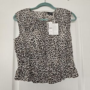 NWT J. Crew Black and Cream Hyacinth Leopard Print Blouse Size M